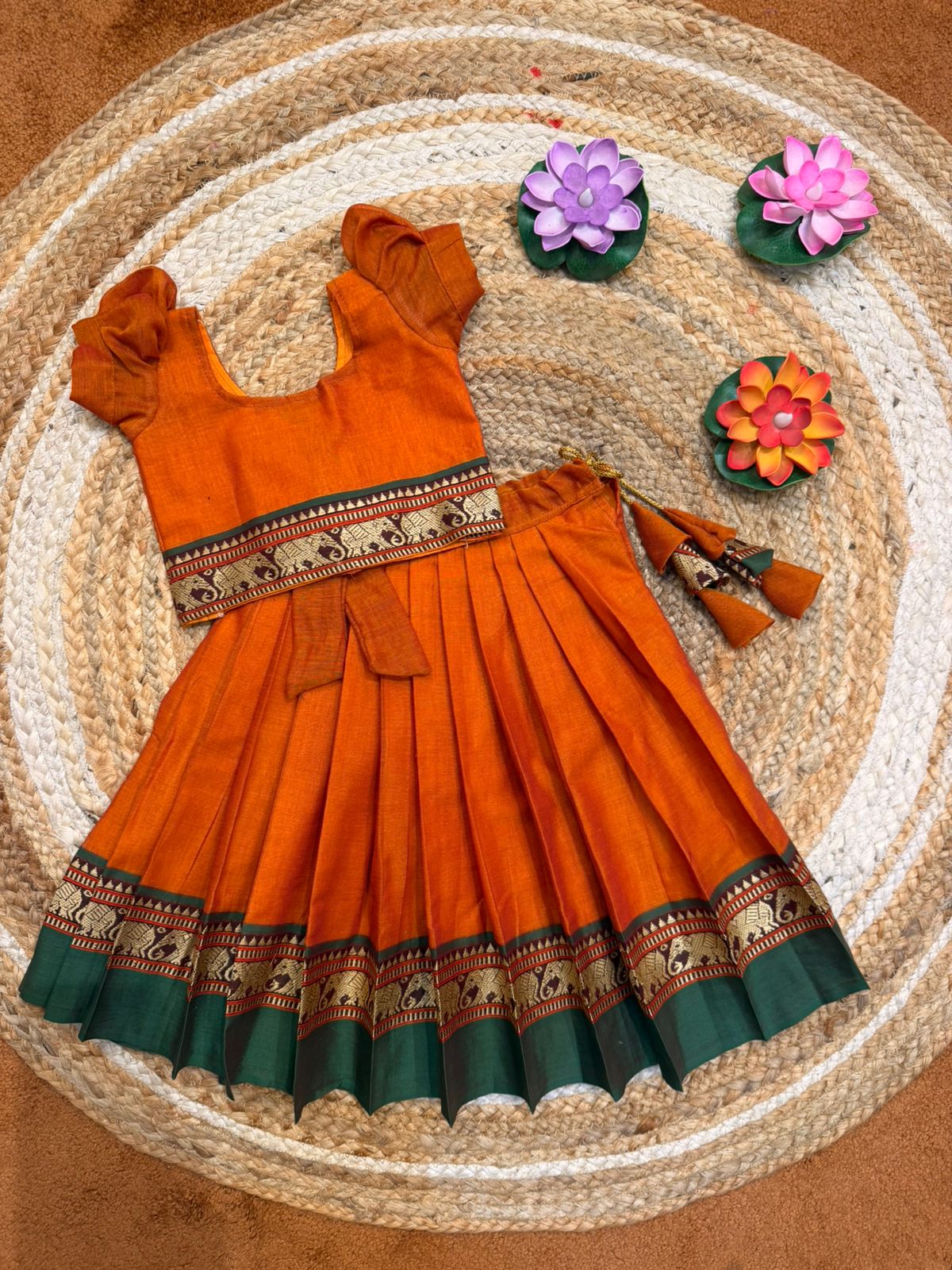 (SB569)Yannai - Chettinad Cotton Pavadai Sattai with Elephant Motifs(PRE - ORDERS ONLY //TAKES 3-4 WEEKS TO SHIP)
