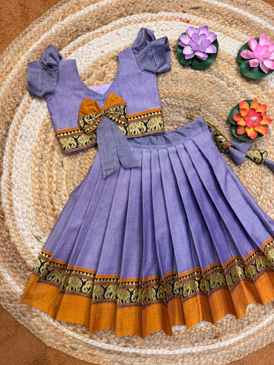 (SB571) Yannai Chettinad Cotton Pavadai Sattai with Elephant Motifs(PRE - ORDERS ONLY //TAKES 3-4 WEEKS TO SHIP)
