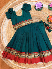(SB570)Yannai - Chettinad Cotton Pavadai Sattai with Elephant Motifs(PRE - ORDERS ONLY //TAKES 3-4 WEEKS TO SHIP)