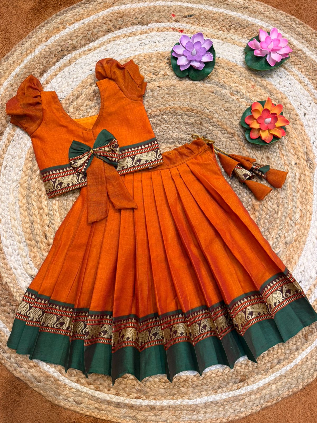 (SB569)Yannai - Chettinad Cotton Pavadai Sattai with Elephant Motifs(PRE - ORDERS ONLY //TAKES 3-4 WEEKS TO SHIP)
