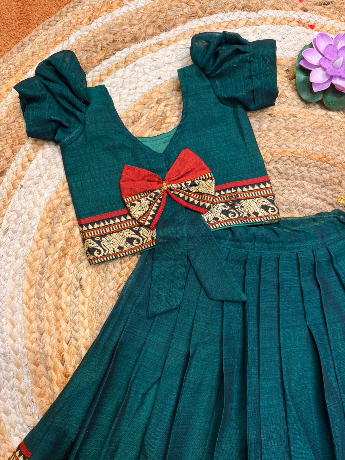 (SB570)Yannai - Chettinad Cotton Pavadai Sattai with Elephant Motifs(PRE - ORDERS ONLY //TAKES 3-4 WEEKS TO SHIP)