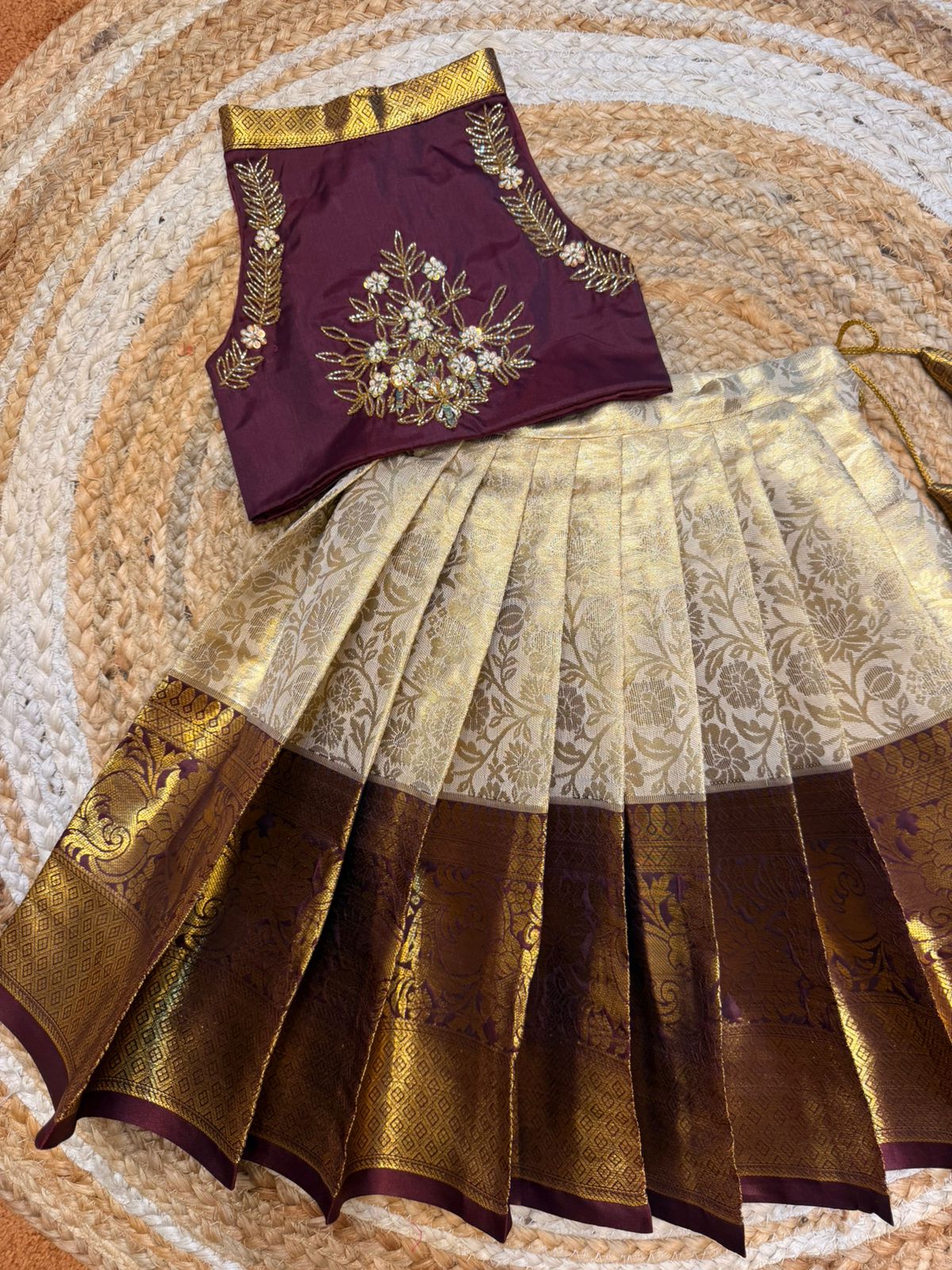 (SB576) Kalyani - Coffee Brown Kanchi Silk Aari Lehenga