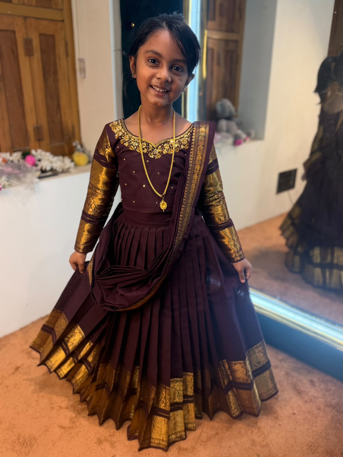 (SB607) Premium Bronze Kanchi Cotton Aari Silk Lehenga with Duphatta (2 weeks to ship)