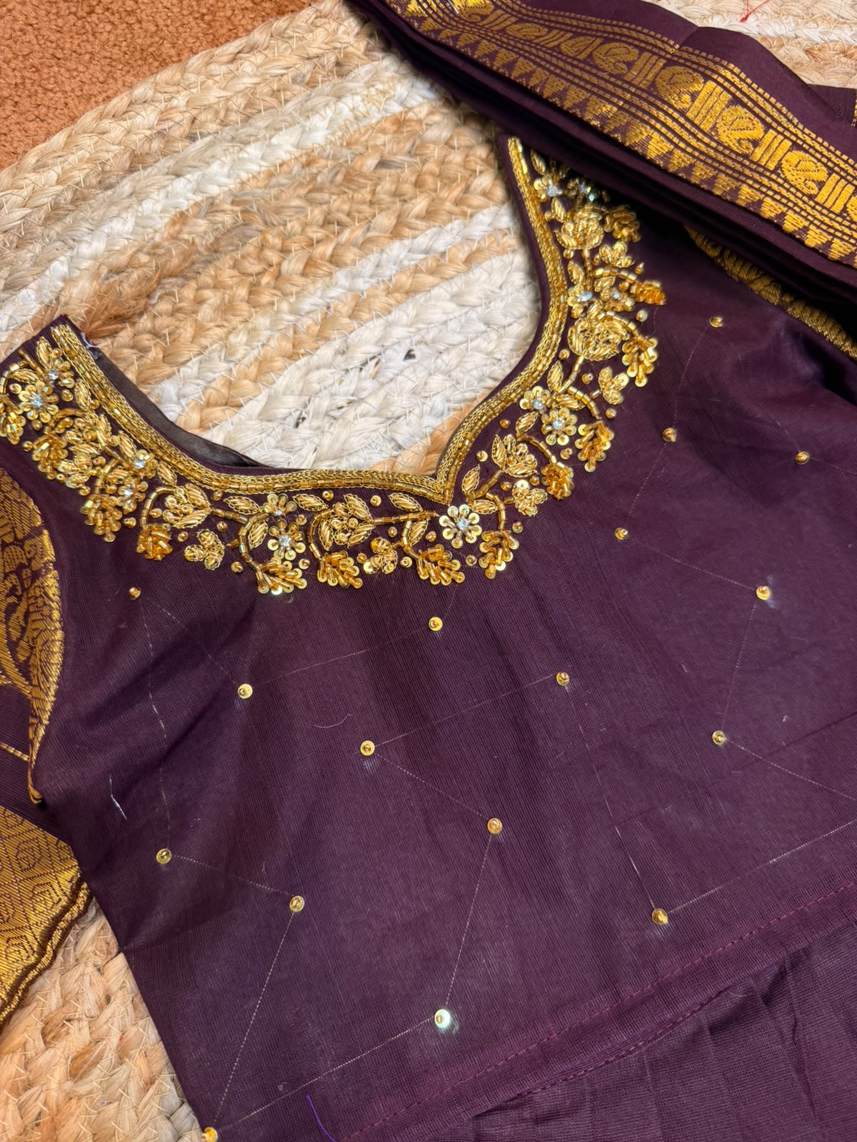 (SB607) Premium Bronze Kanchi Cotton Aari Silk Lehenga with Duphatta (2 weeks to ship)