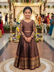 (SB611) Premium Brown Banarasi Silk Pavadai Sattai