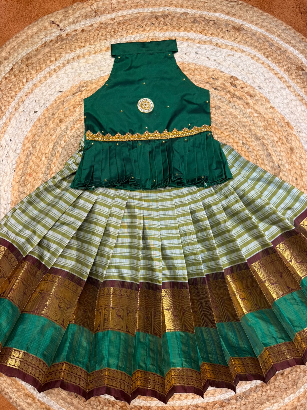 (SB613) Mini Checks with Kanchi Silk Border and Halterneck Peplum Tops