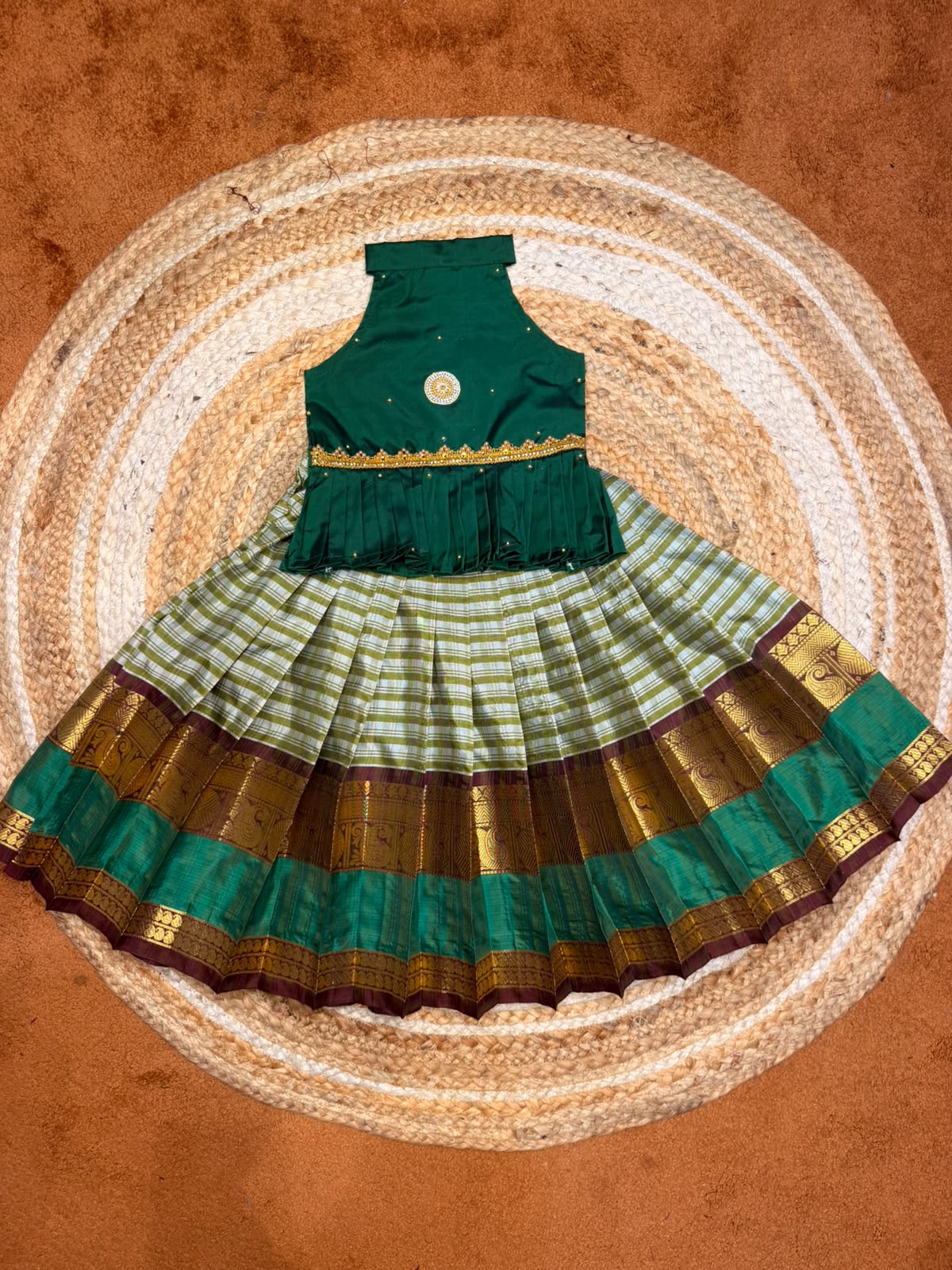 (SB613) Mini Checks with Kanchi Silk Border and Halterneck Peplum Tops