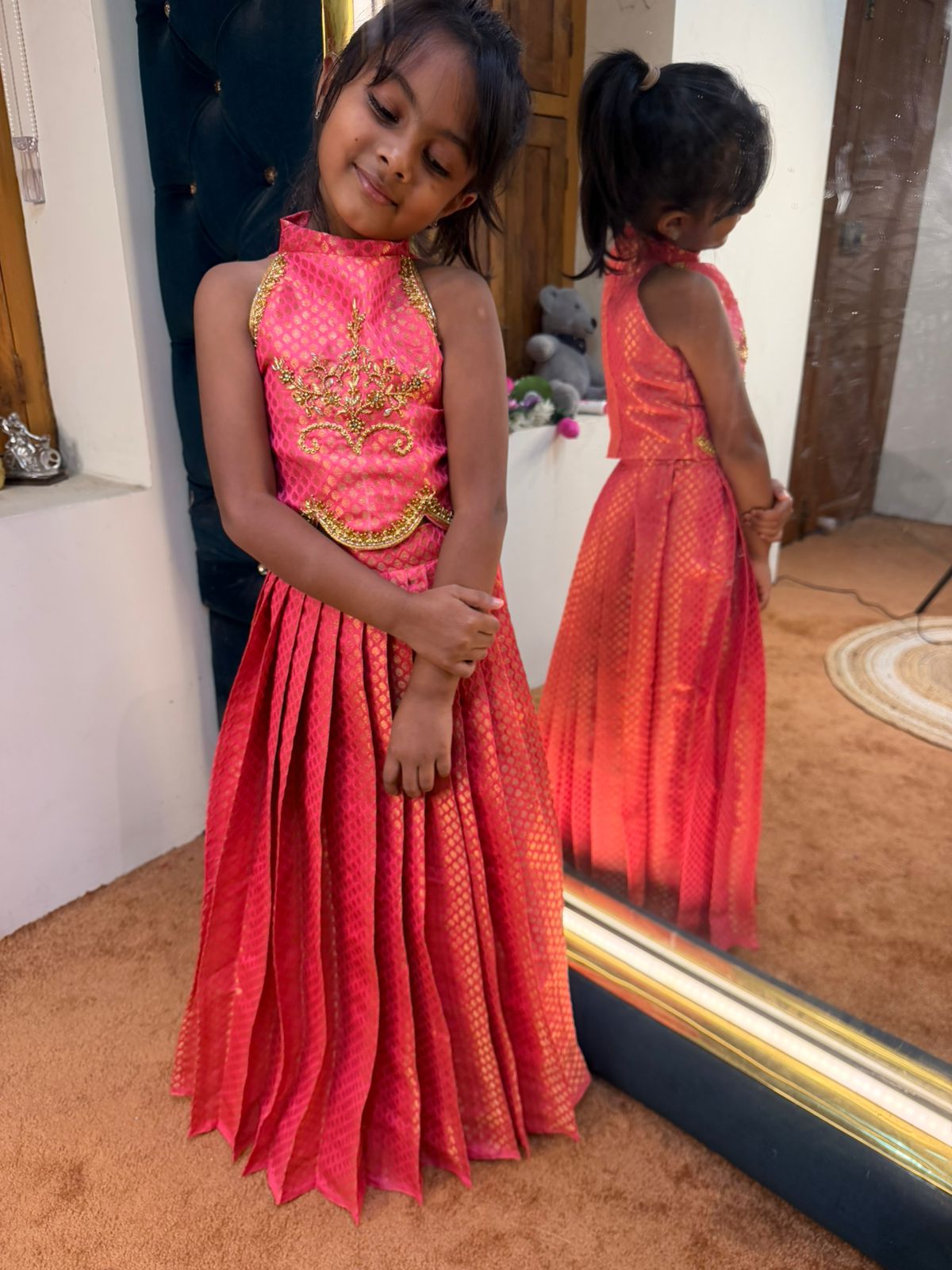 (SB620) Pink Banarasi Aari Worked Pavadai Sattai