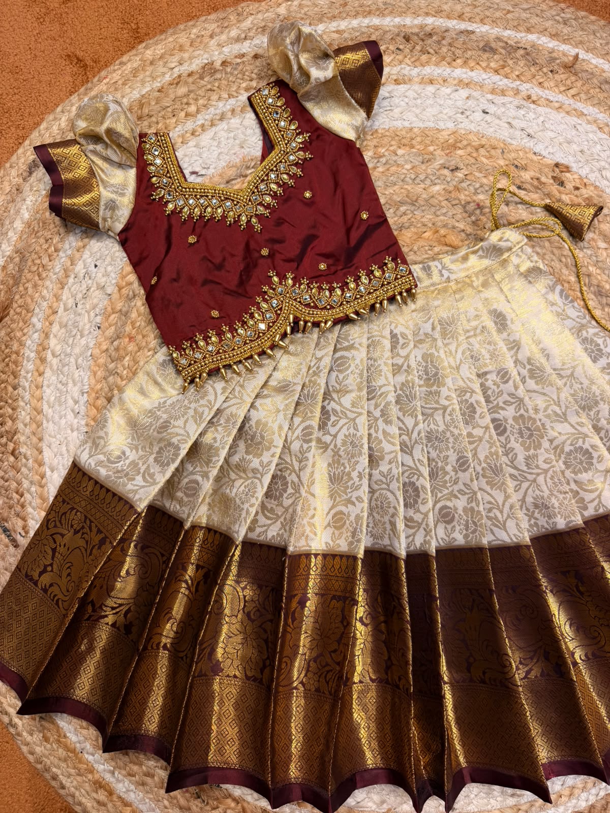 (SB631) Kanchipuram Aari Worked Semi Silk Lehenga