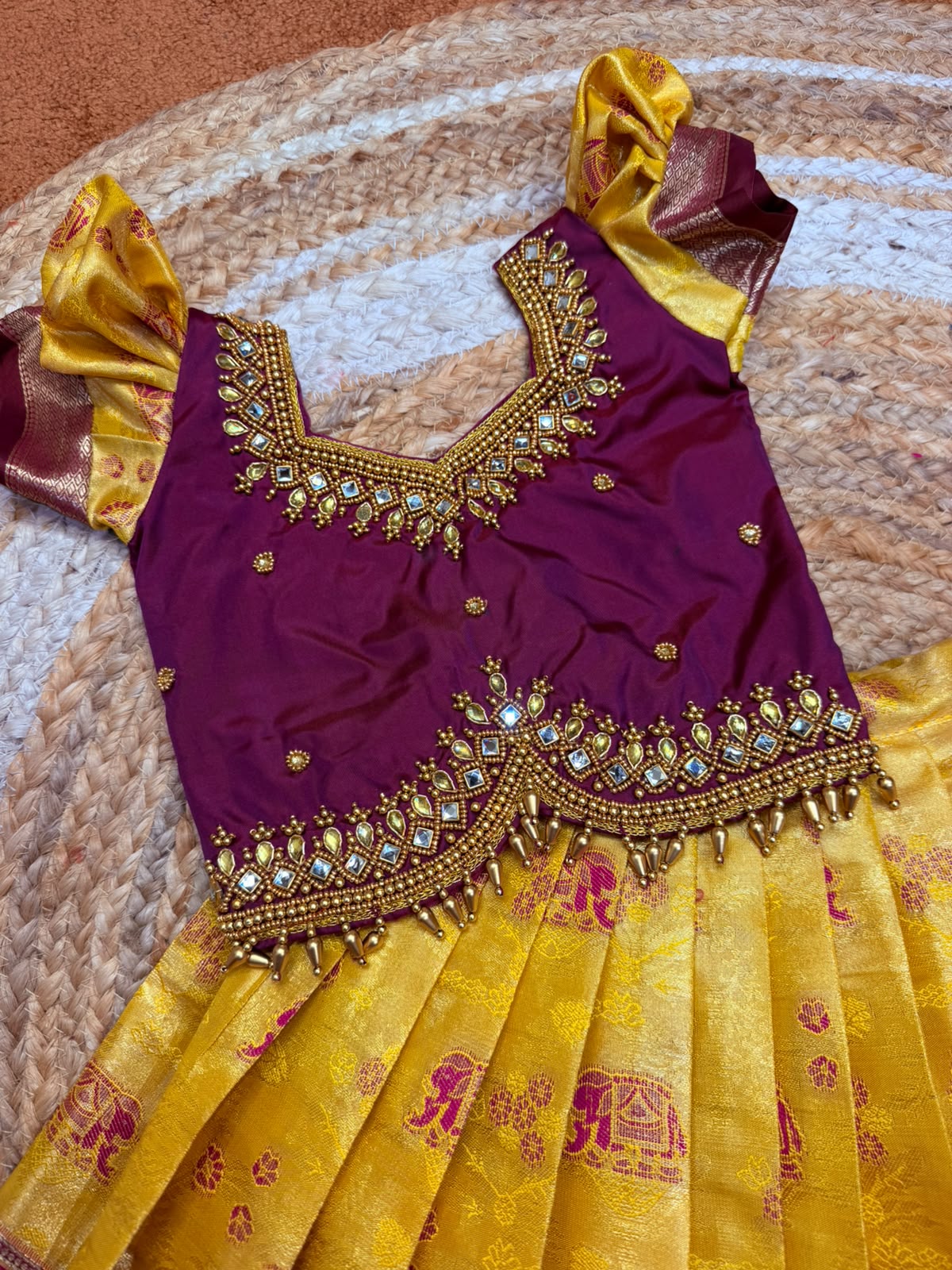 (SB630) Kanchipuram Aari Worked Semi Silk Lehenga