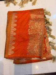 (SB623) Orange Khadi Silk Saree