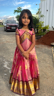 (MAX20) Premium Pink Tissue Silk with Kanchi Border Silk Gown