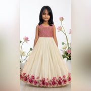 (SB644) Thulir White - Premium White Sequence Worked Lotus Aari Silk Gown
