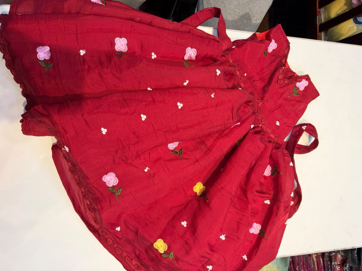 (SB642) Mul chanderi Red Silk Gown