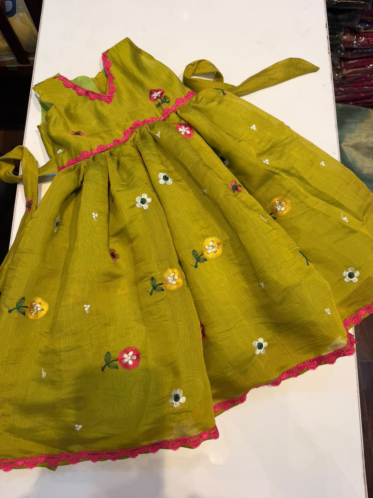(SB641)Mul Chanderi  Mehandi Green Silk Gown