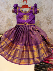 (SB645) Sowbakiya - Premium Purple Silk Gown with Aari Worked Crop Tops