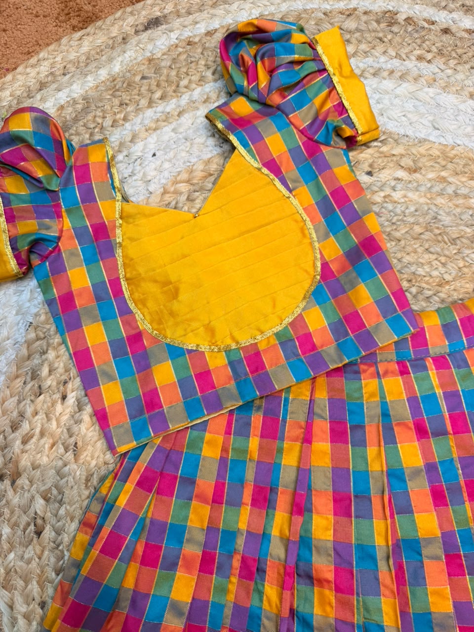 (SB655) Premium Raw Silk Madras Checks / Paalum Pazhamum Kattam Silk Lehenga