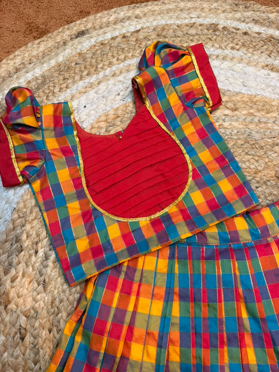 (SB654) Premium Raw Silk Madras Checks / Paalum Pazhamum Kattam Silk Lehenga