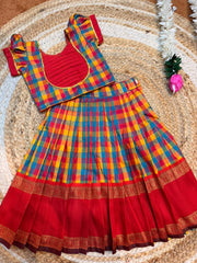 (SB654) Premium Raw Silk Madras Checks / Paalum Pazhamum Kattam Silk Lehenga