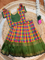 (SB657) Premium Raw Silk Madras Checks / Paalum Pazhamum Kattam Silk Lehenga