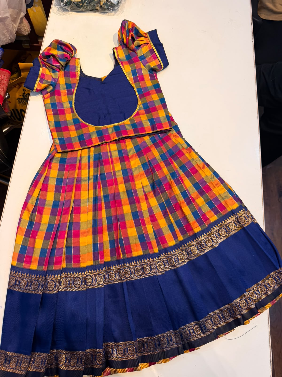 (SB661) Premium Raw Silk Madras Checks / Paalum Pazhamum Kattam Silk Lehenga