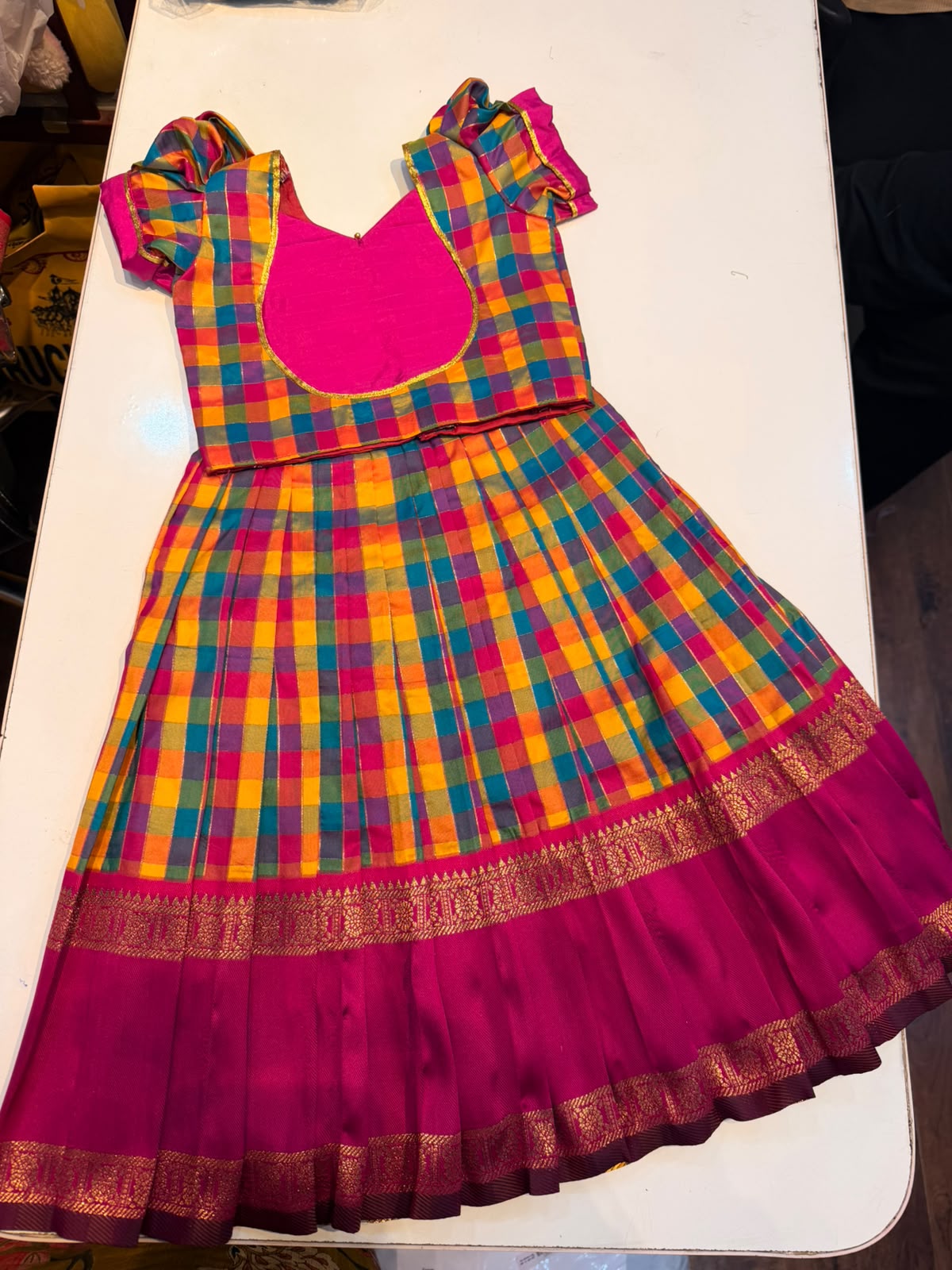 (SB659) Premium Raw Silk Madras Checks / Paalum Pazhamum Kattam Silk Lehenga