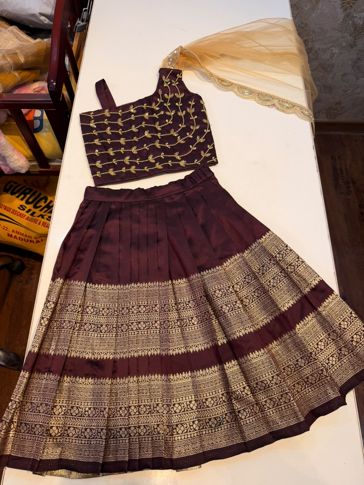 (SB663) Retta Petta Aari Worked Crop Tops Princess Lehenga Set
