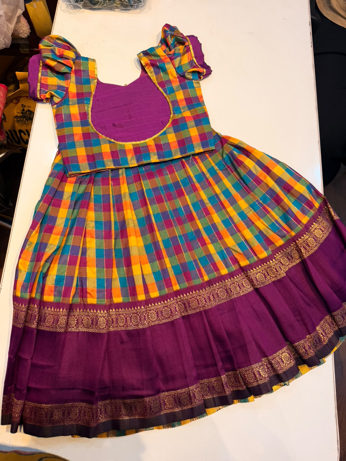 (SB658) Premium Raw Silk Madras Checks / Paalum Pazhamum Kattam Silk Lehenga