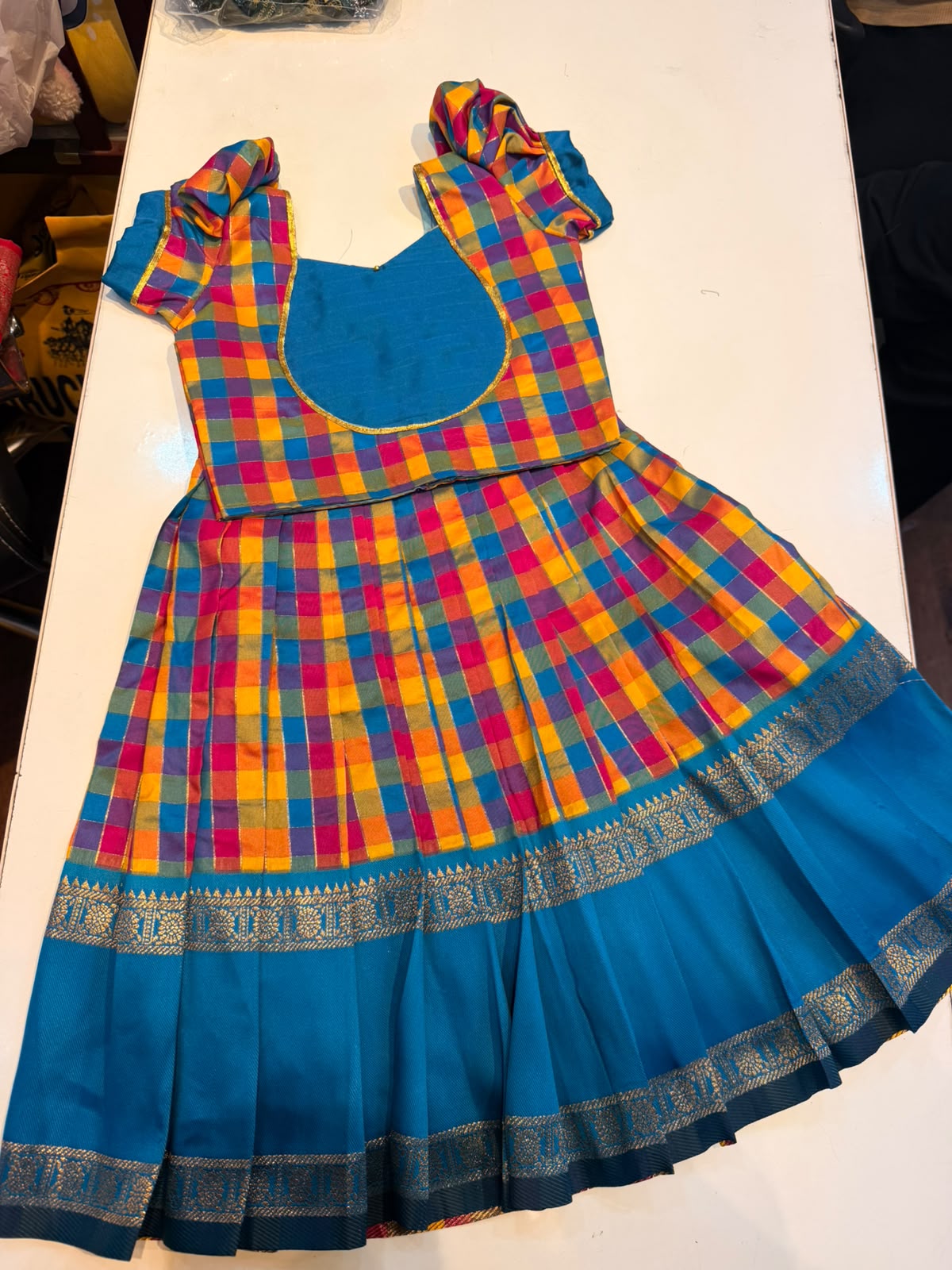 (SB660) Premium Raw Silk Madras Checks / Paalum Pazhamum Kattam Silk Lehenga