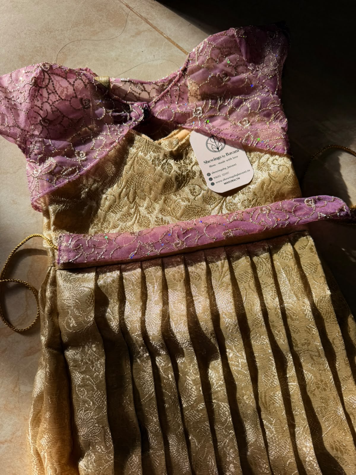 (SB682) Khathija - Golden Silk Gown with Removable Lavender Shrug