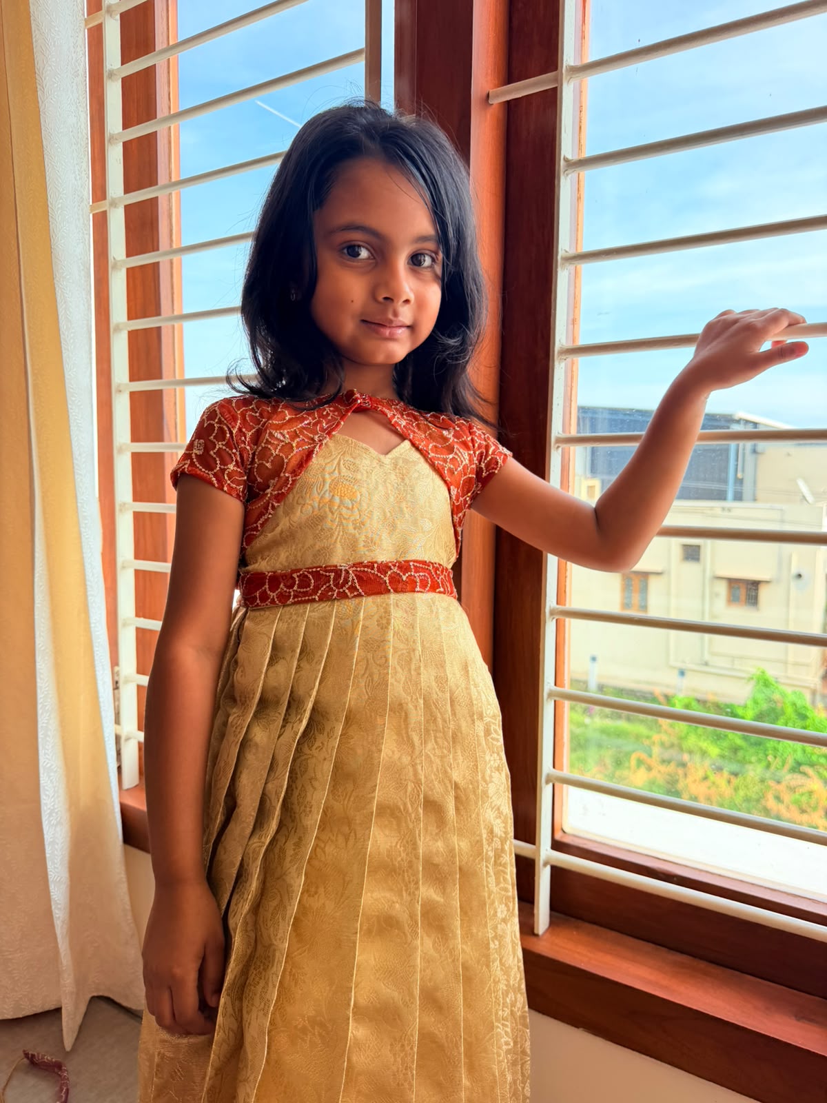 (SB681) Khathija - Golden Silk Gown with Removable Shrug