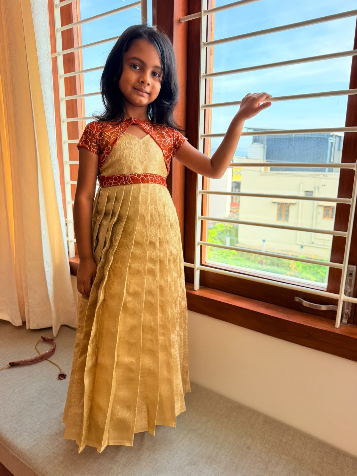 (SB681) Khathija - Golden Silk Gown with Removable Shrug