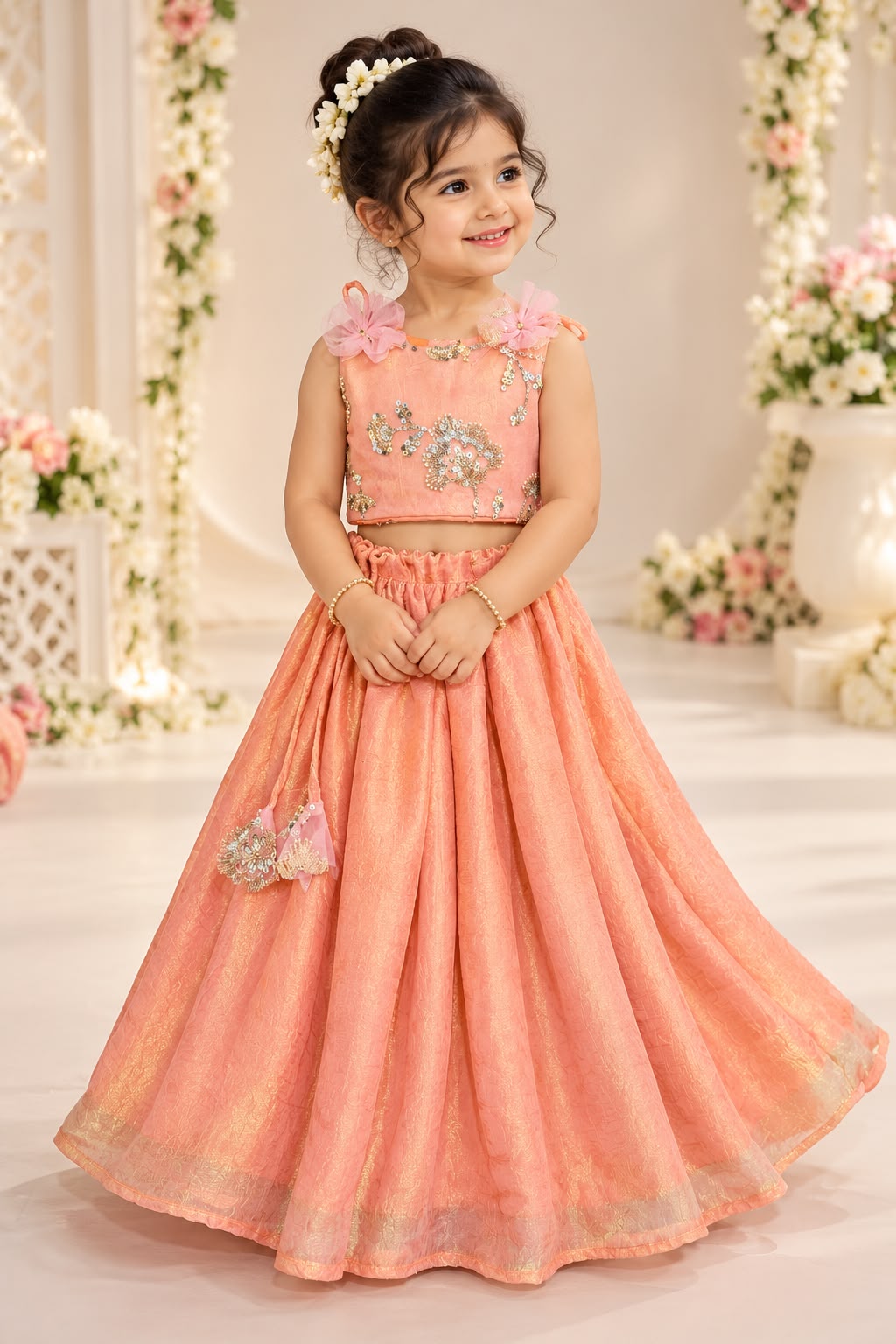 (SB684) Flamingo Pink Crused Space Silk Lehenga