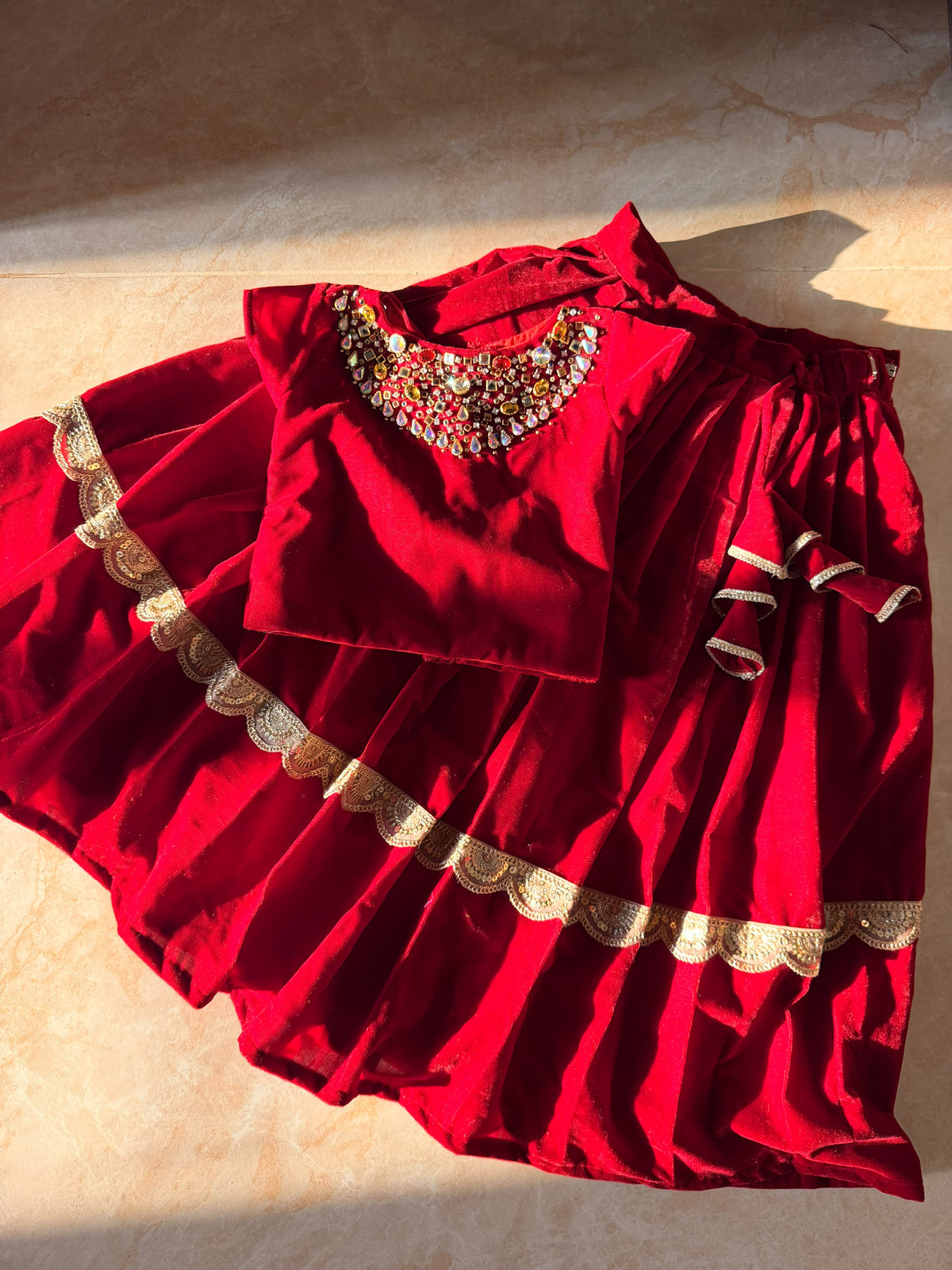 (SB685) Monica - Red Velvet Lehenga Set