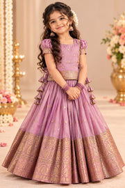 (SB686) Metallic Lavender 2 in 1 Silk Gown with Removable Overcoat