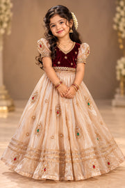 (SB693) Chandramuki Golden Merun Silk Gown
