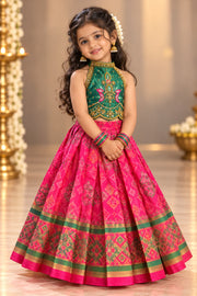 (SB695) Patola Aari Silk Pavadai Sattai with Crop Tops