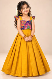 (SB698) Pure Raw Silk gown with Crepe Embroidered & Prints