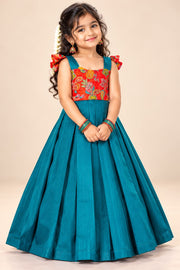 (SB696) Pure Raw Silk Gown with Crepe Embroidered & Prints
