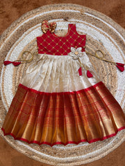 (SB494)Red Exquisite Kanchi border silk gown with Chikankari worked full embroidery