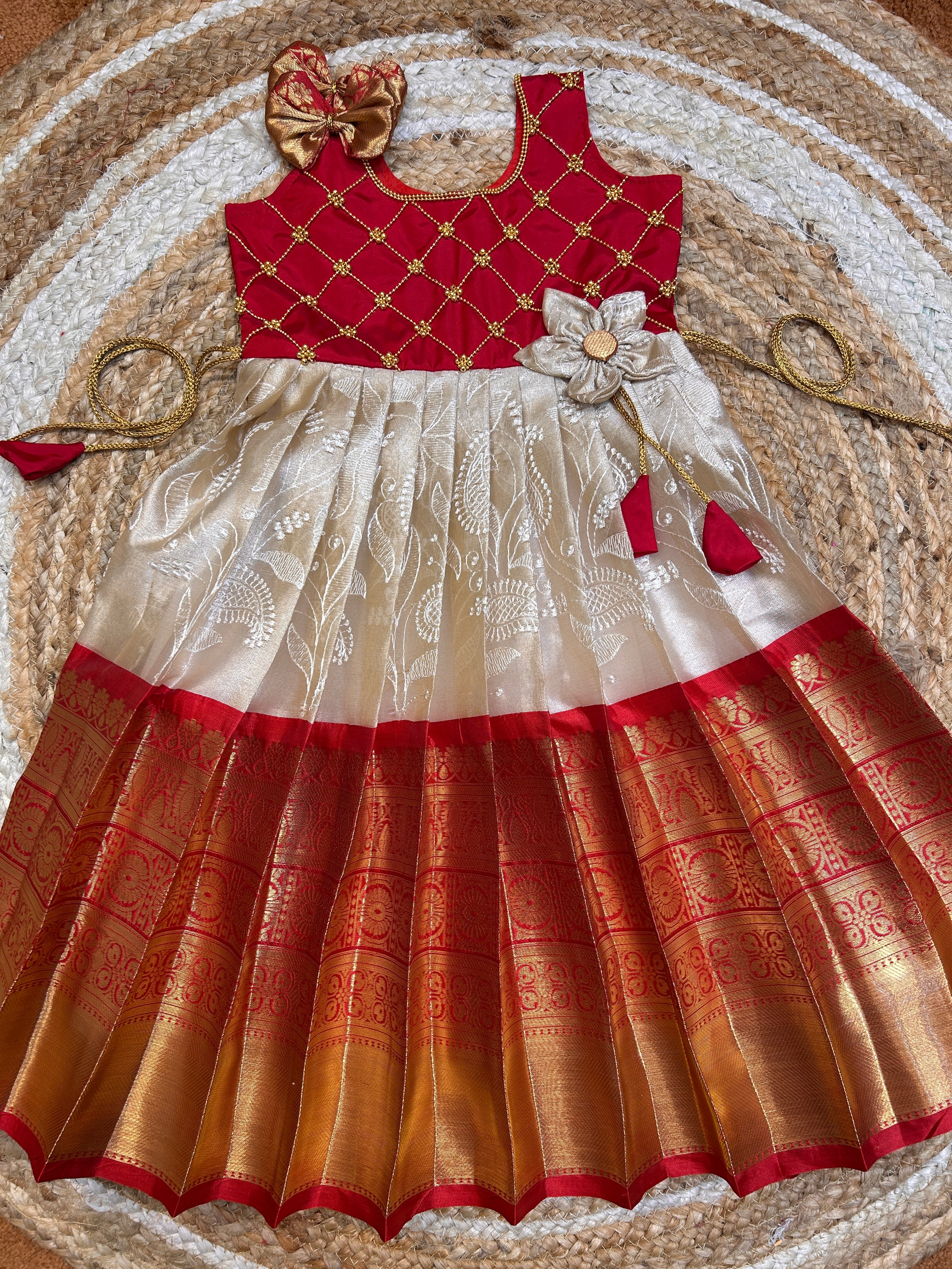(SB494)Red Exquisite Kanchi border silk gown with Chikankari worked full embroidery